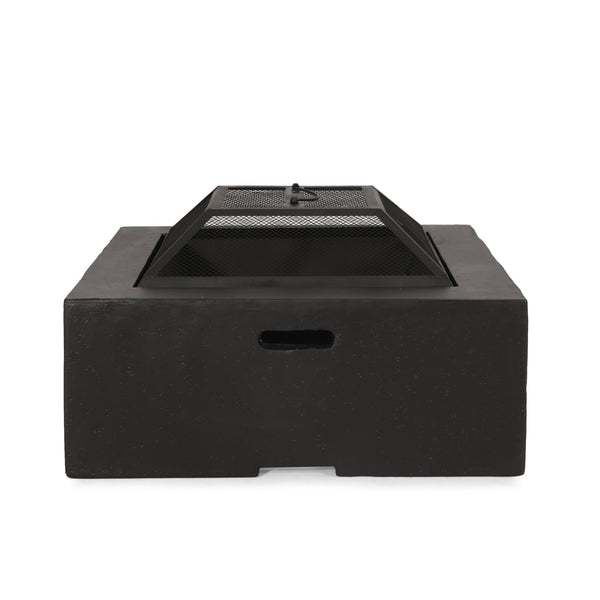 English Elm Outdoor Square Mgo Concrete Wood Burning Fire Pit with Spark Screen for Patio Gatherings 72476.00