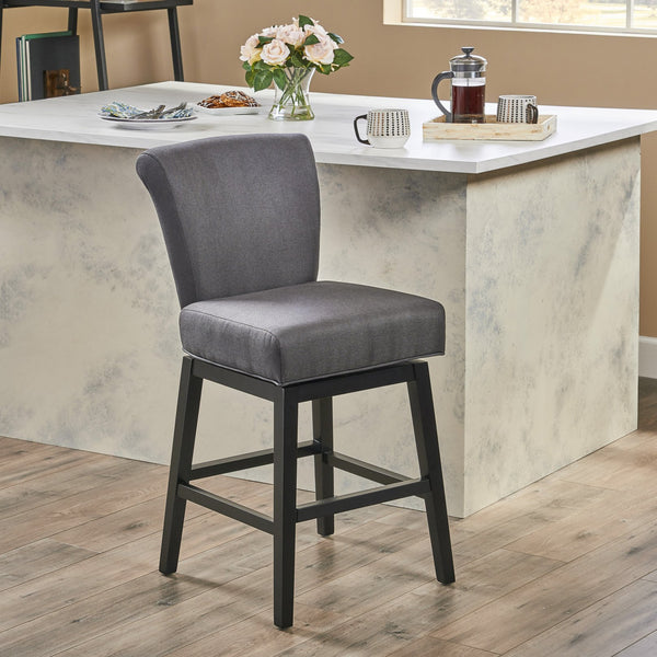 English Elm Swivel Counter Stool with Fabric Seat and Solid Birch Legs for Kitchen Entertaining 57178.00F