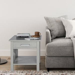 English Elm Kitchener Fog Grey End Table - Handcrafted Solid Wood With Storage, Modern Farmhouse Charm & Style B136P158761