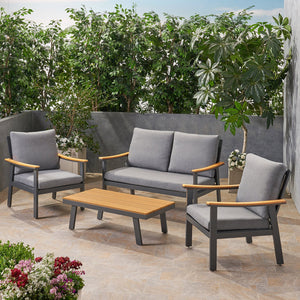 English Elm Sinclair Outdoor 4 Piece Chat Set Aluminum Frame with Olefin Cushions Patio Seating 62850.00GGRY