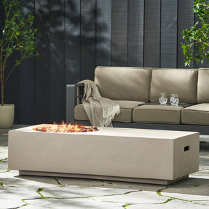 English Elm Rectangle Mgo Outdoor Fire Pit Table 50000 Btu Concrete Finish Modern Lounge 74003.00LGRY-50K