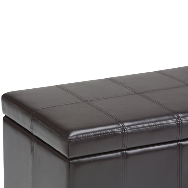 English Elm Amelia Storage Ottoman Bench with Hidden Compartment, Nailhead Trim, Stitched Faux Leather Seat Dark Brown B136P159106