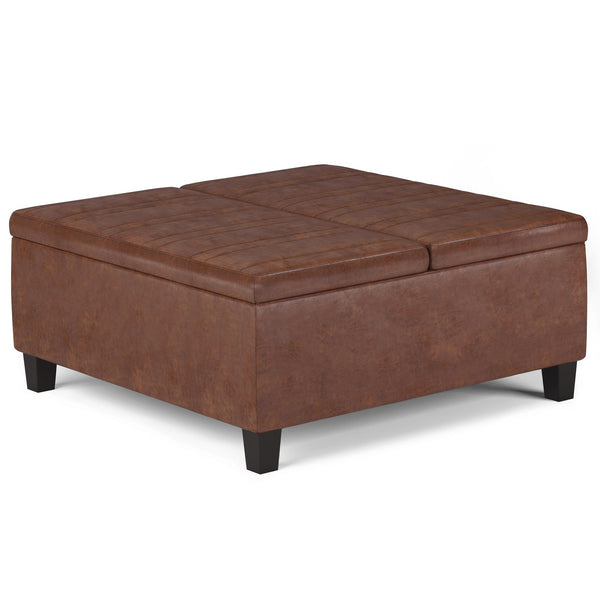 English Elm Ellis - Versatile Distressed Saddle Brown Storage Ottoman Coffee Table With Hidden Compartment B136P159160