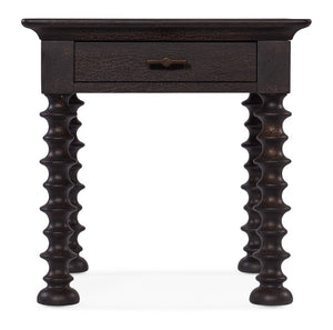 Hooker Furniture Big Sky Turned Leg End Table With Pecky Hickory Veneers, Charred Timber Finish, Self-Closing Drawer, Rustic Hardware And Farmhouse Charm 6700-80313-98