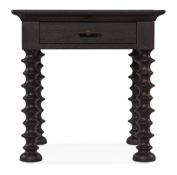 Hooker Furniture Big Sky Turned Leg End Table With Pecky Hickory Veneers, Charred Timber Finish, Self-Closing Drawer, Rustic Hardware And Farmhouse Charm 6700-80313-98