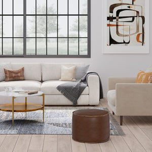 English Elm Brody - Versatile 20" Round Pouf In Distressed Dark Brown Vegan Leather For Stylish Comfort & Function B136P159284