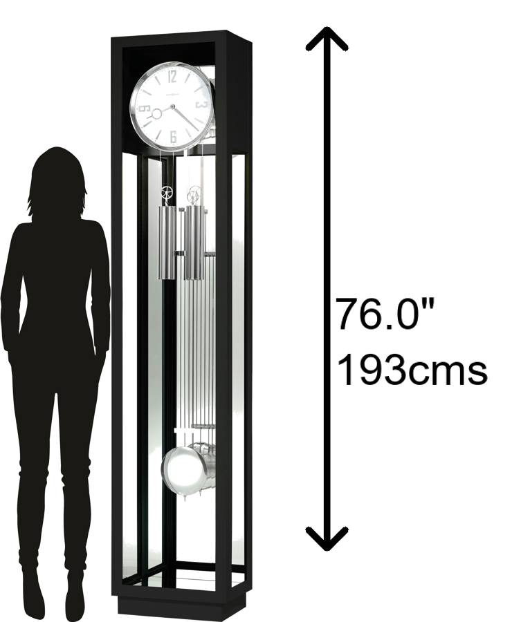 Hekman Furniture 611258 Whitelock Ii Modern Black Grandfather Clock With Polished Chrome Details & Illuminated Case Gloss Black Whitelock Ii Grandfather Clock 611258