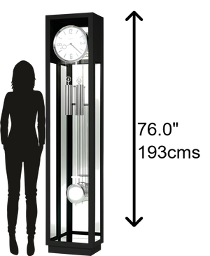 Hekman Furniture 611258 Whitelock Ii Modern Black Grandfather Clock With Polished Chrome Details & Illuminated Case Gloss Black Whitelock Ii Grandfather Clock 611258