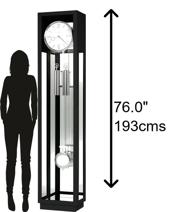 Hekman Furniture 611258 Whitelock Ii Modern Black Grandfather Clock With Polished Chrome Details & Illuminated Case Gloss Black Whitelock Ii Grandfather Clock 611258
