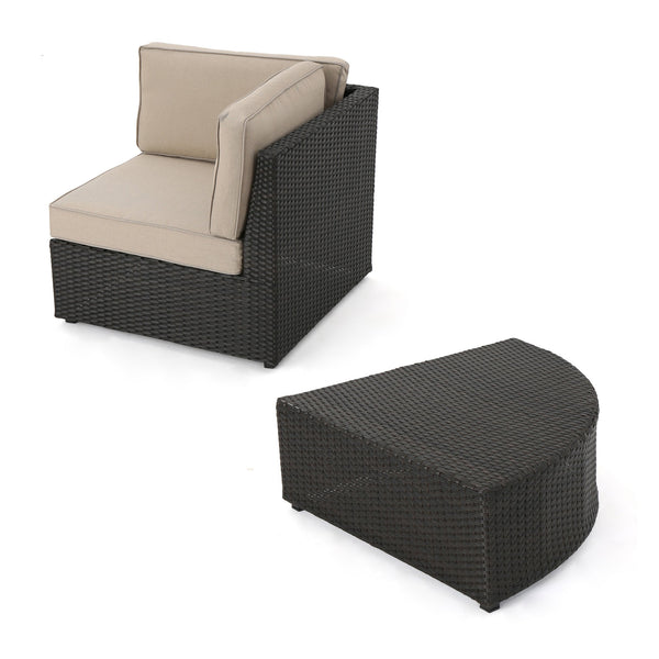 English Elm Christopher Knight Home® - SANTA SANTA CRUZ Corner & Table Set — PE Rattan Patio Sofa with Water-Resistant Cushions, No Assembly Required Dark Brown 52977.00SETIRN