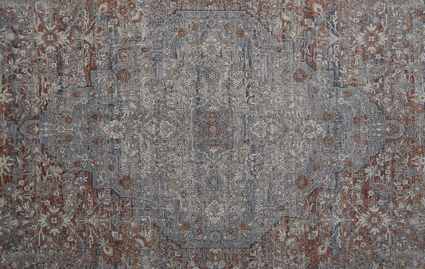 Feizy Rugs Marquette Medallion Rug – Elegant Power-loomed Design, Stain-resistant, Easy Care For High Traffic Areas Gray,Ivory,Orange Polyester,Acrylic Mrq3778frstbluj00