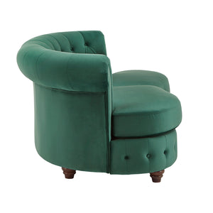 Homelegance By Top-Line Dayanna Velvet Tufted Scroll Arm Chesterfield Curved Loveseat Green Velvet