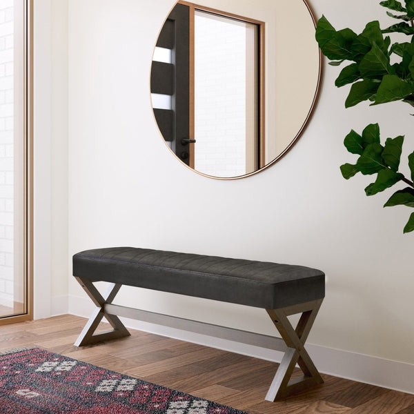 English Elm Salinger - Versatile Large Ottoman Bench In Distressed Black Vegan Leather With Sturdy Base Design B136P159214-GIGA