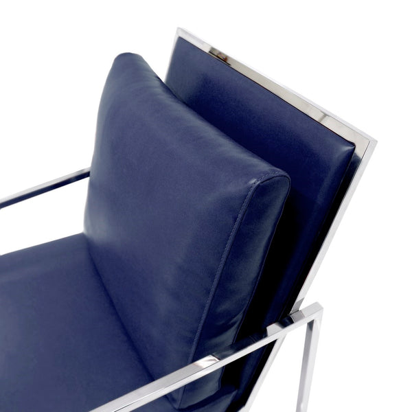 Pasargad Luxe Navy Faux Leather Armchair With Stainless Steel Base For Modern Comfort & Style Navy Faux Leather Y-1016n