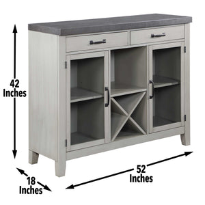 English Elm Steve Silver - Hyland Acacia Server in Dark Gray — Chevron Veneer Top, Wine Rack, Glass Doors, Felt Drawers, 54.7" B081P157395