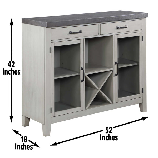 English Elm Steve Silver - Hyland Acacia Server in Dark Gray — Chevron Veneer Top, Wine Rack, Glass Doors, Felt Drawers, 54.7" B081P157395