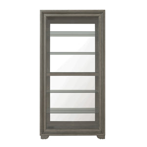 Modern Wood Framed 5-Shelf Sliding Door Curio with LED Light Brown with Natural Wood Finish with Gray undertones P021765 Pulaski Furniture