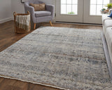 Feizy Rugs Kaia Polypropylene/Viscose/Polyester Machine Made Rustic Rug Tan/Ivory/Blue 5' x 7'-9"