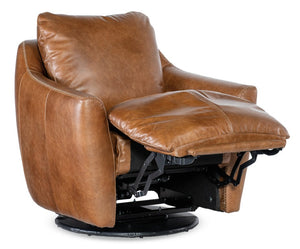 Hooker Furniture Beau Pecan Caramel Top-Grain Leather Swivel Chair With Touch Power Footrest And Tailored Topstitching CC612-PFSW-082