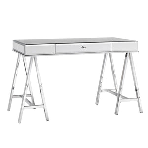 Homelegance By Top-Line Allana 1-Drawer Mirrored Chrome Sawhorse Desk Silver Mirror