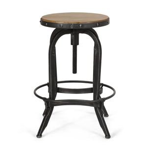 English Elm Christopher Knight Home® - Industrial Firwood Adjustable Swivel Barstools Set of 2 — Rustic Pewter Iron Frame, Height-Adjustable Comfort 67373.00