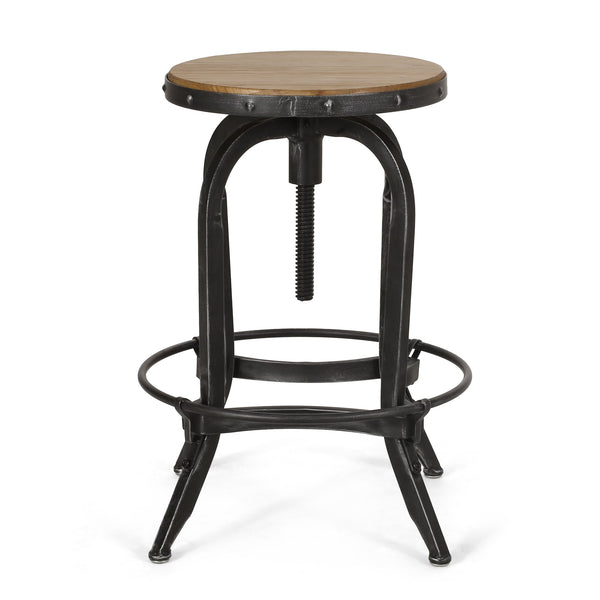 English Elm Christopher Knight Home® - Industrial Firwood Adjustable Swivel Barstools Set of 2 — Rustic Pewter Iron Frame, Height-Adjustable Comfort 67373.00