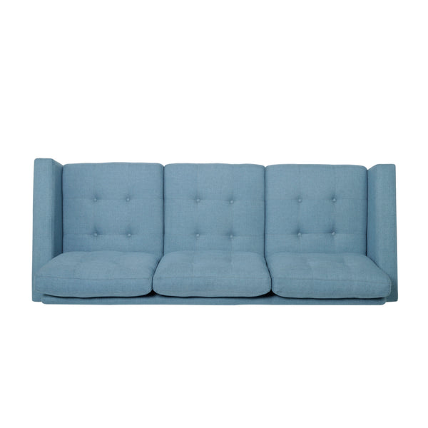 English Elm Jenny Button Tufted Waffle Stitch Fabric Sofa with Tapered Rubberwood Legs for Living Rooms 66890.00ABLU_66890.00BBLU