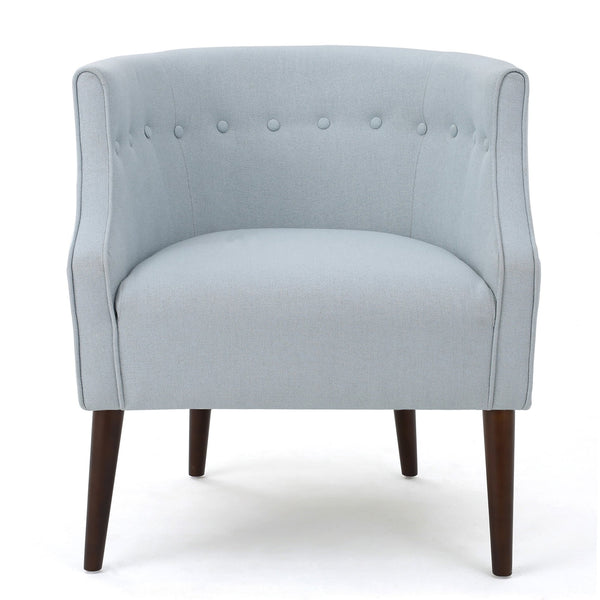 English Elm Club Chair Barrel Silhouette Button Tufted Fabric Accent Seat with Tapered Birch Legs 60007.00LSKY