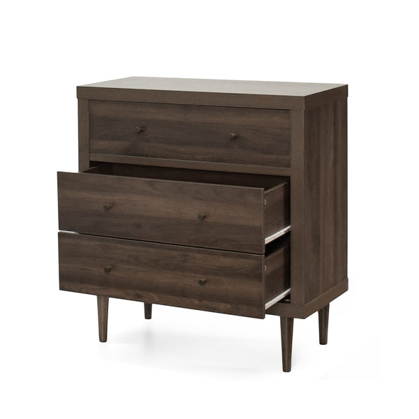 English Elm Christopher Knight Home® - NORDIC Mid-Century 3-Drawer Chest with Faux Wood Finish, Rubberwood Legs and Sleek Storage Appeal Walnut 71144.00WALN