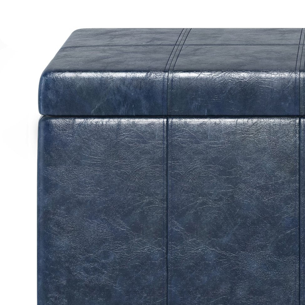 English Elm Dover Storage Ottoman Bench - Denim Blue Vegan Leather, Stylish Seating & Hidden Storage Solution B136P159039