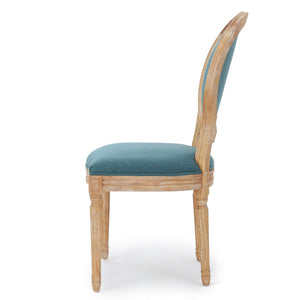 English Elm Kd French Country Rubberwood Dining Chairs Fluted Legs Padded Seat Set of 2 Teal 60352.00