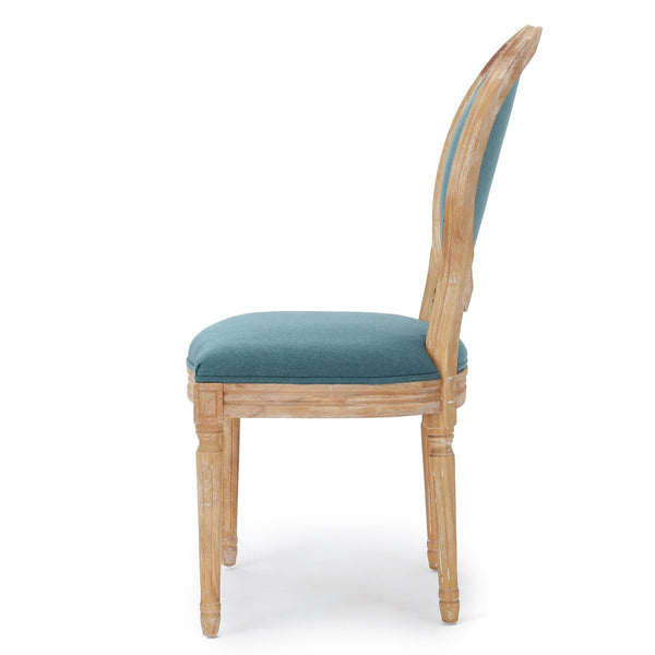 English Elm Kd French Country Rubberwood Dining Chairs Fluted Legs Padded Seat Set of 2 Teal 60352.00