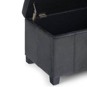 English Elm Dover - Contemporary Storage Ottoman Bench In Distressed Black Faux Leather With Hidden Storage B136P159037