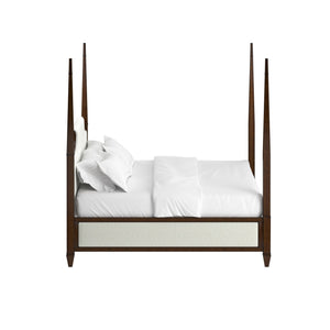 A.R.T. Furniture Eave Traditional Four Poster Bed With Scrolled Back Upholstered Headboard And Elegant Design Off,White Material(S), Poplar And Parawood Solids,Walnut Veneer 336126-1860