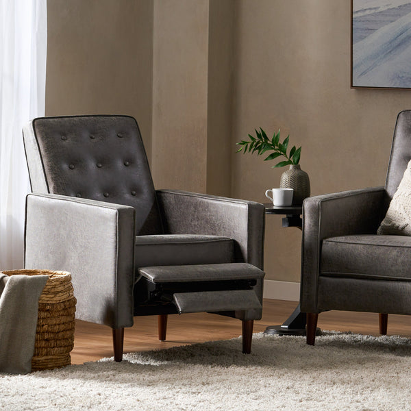 English Elm Christopher Knight Home® - Fabric Recliner Chair Mid-Century Modern Pushback Single Sofa with Tufted Cushion, Birch Legs, Cozy Comfort Slate 60741.00MF