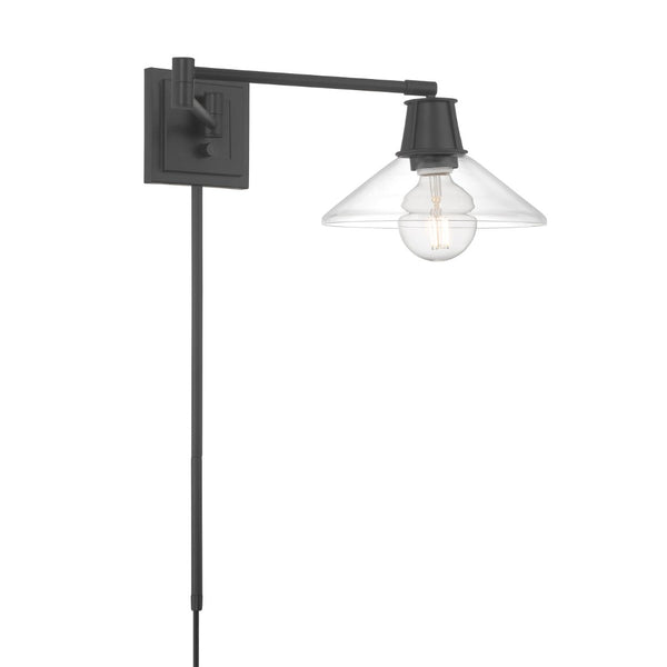 Atlas Dillon 6.75'' High 1-Light Swingarm Sconce - Modern Versatility with Classic Glass Diffuser Design Matte Black WL11006-BK