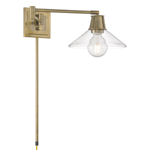 Atlas Dillon 6.75'' High 1-Light Swingarm Sconce - Modern Versatility with Classic Glass Diffuser Design Antique Brass WL11006-BS
