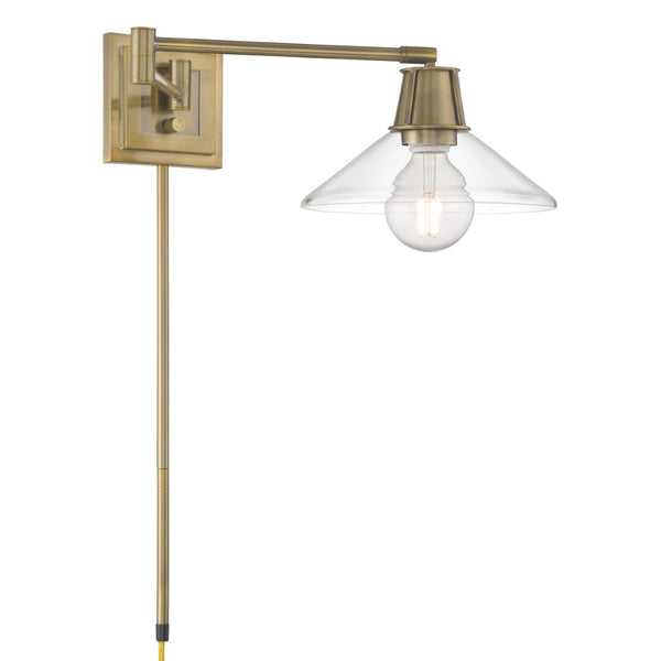 Atlas Dillon 6.75'' High 1-Light Swingarm Sconce - Modern Versatility with Classic Glass Diffuser Design Antique Brass WL11006-BS