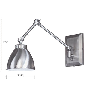 Atlas Maggie 6.75'' High 1-Light Swingarm Sconce - Vintage-Inspired Adjustable Lighting for Any Space Pewter WL11007-SV
