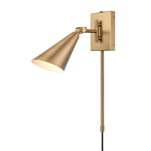 Atlas Whitmire Midcentury-Inspired 1-Light Wall Sconce with Adjustable Shade for Stylish Interior Lighting Brushed Gold 5'' WL11008-GD