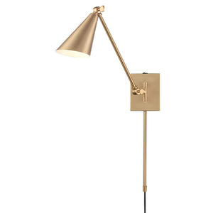 Atlas Whitmire Midcentury-Inspired 1-Light Wall Sconce with Adjustable Shade for Stylish Interior Lighting Brushed Gold 4.75'' WL11009-GD