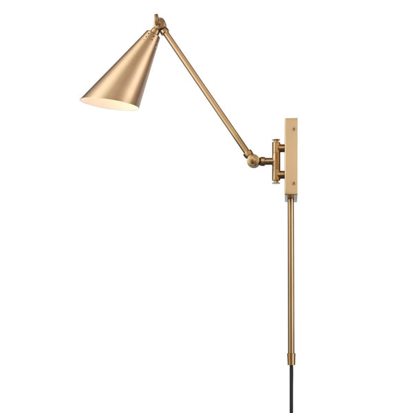 Atlas Whitmire Midcentury-Inspired 1-Light Wall Sconce with Adjustable Shade for Stylish Interior Lighting Brushed Gold 4.75'' WL11009-GD