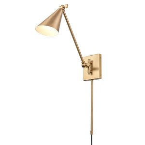 Atlas Whitmire Midcentury-Inspired 1-Light Wall Sconce with Adjustable Shade for Stylish Interior Lighting Brushed Gold 4.75'' WL11009-GD