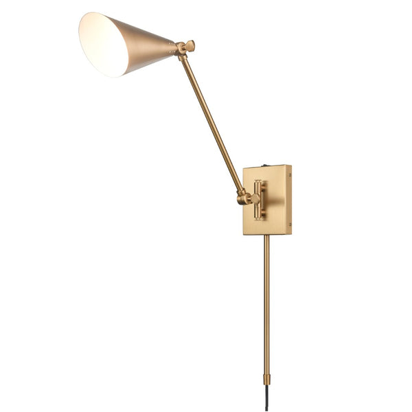 Atlas Whitmire Midcentury-Inspired 1-Light Wall Sconce with Adjustable Shade for Stylish Interior Lighting Brushed Gold 4.75'' WL11009-GD