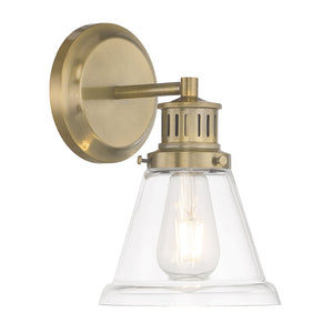 Atlas Alden 1-Light Wall Sconce - Timeless Transitional Design with Flared Glass Shade for Stylish Interiors Antique Brass Clear WL11011-BS