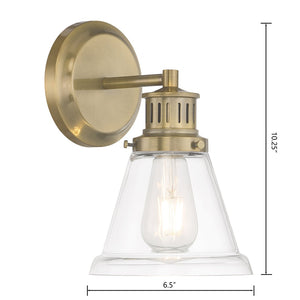 Atlas Alden 1-Light Wall Sconce - Timeless Transitional Design with Flared Glass Shade for Stylish Interiors Antique Brass Clear WL11011-BS