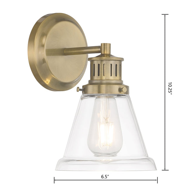 Atlas Alden 1-Light Wall Sconce - Timeless Transitional Design with Flared Glass Shade for Stylish Interiors Antique Brass Clear WL11011-BS