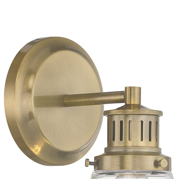 Atlas Alden 1-Light Wall Sconce - Timeless Transitional Design with Flared Glass Shade for Stylish Interiors Antique Brass Clear WL11011-BS