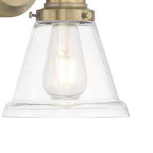 Atlas Alden 1-Light Wall Sconce - Timeless Transitional Design with Flared Glass Shade for Stylish Interiors Antique Brass Clear WL11011-BS