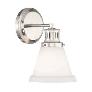 Atlas Alden 1-Light Wall Sconce - Timeless Transitional Design with Flared Glass Shade for Stylish Interiors Polished Nickel Matte Opal WL11011-NK